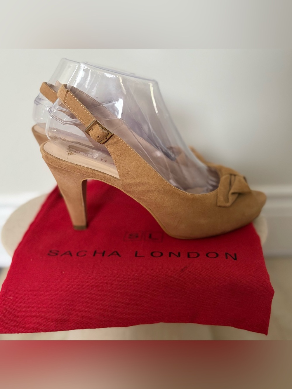 SACHA LONDON Hunter Tan Suede Slingback Heels with Dust Bag (7)